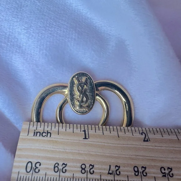YSL Scarf Ring Heart Shape Gold Logo RARE 1980s Vintage yves saint laurent - Picture 7 of 11